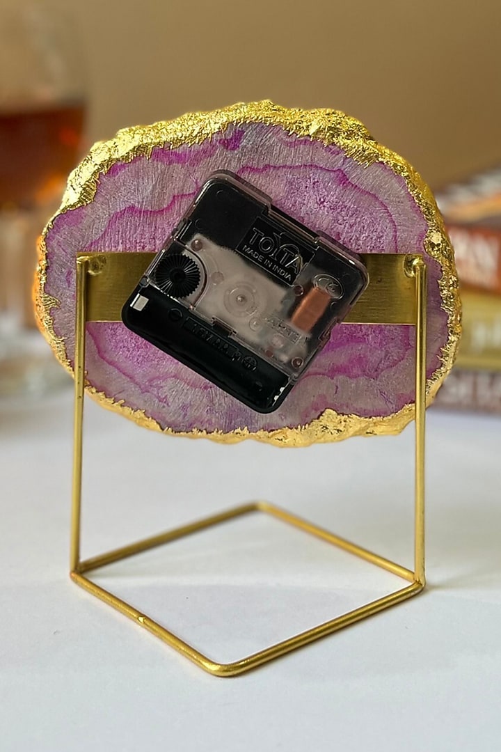 Pink Agate Desk Clock With Metal Stand by Home Jewels by Cotton Indya at Pernia's Pop Up Shop
