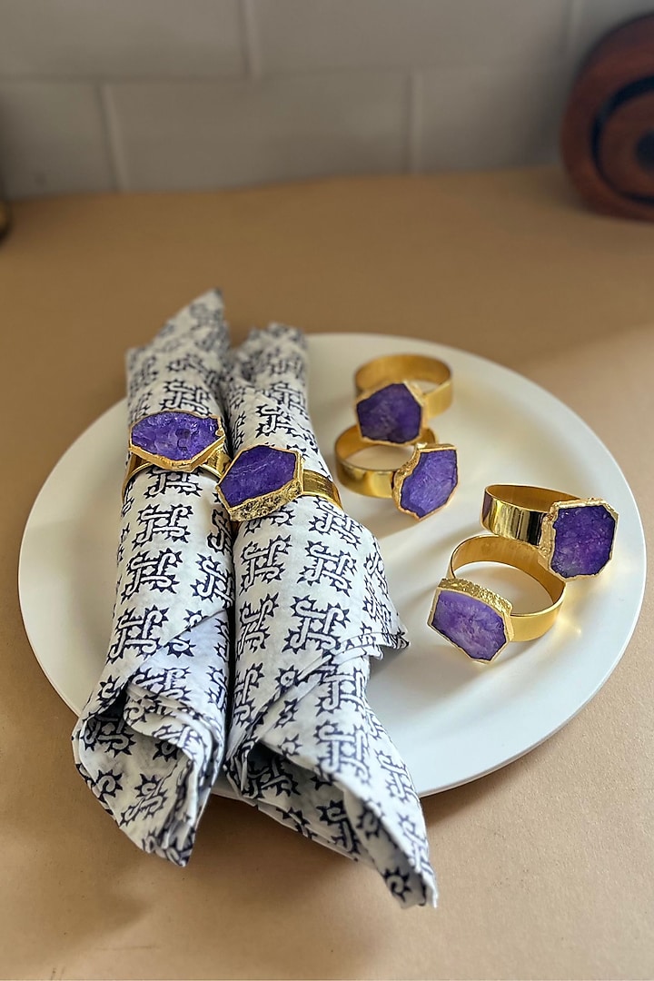 Purple Agate & Metal Napkin Rings (Set of 6) by Home Jewels by Cotton Indya