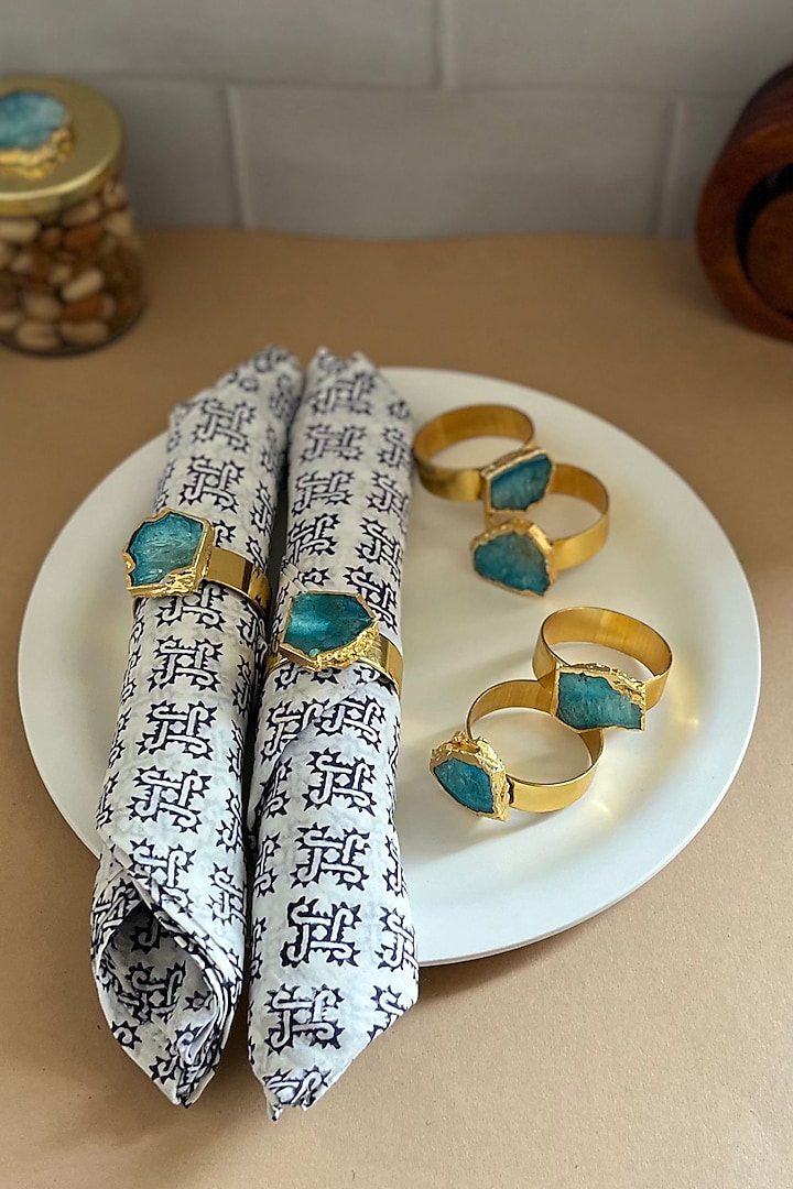 Turquoise Agate & Metal Napkin Rings (Set of 6) by Home Jewels by Cotton Indya