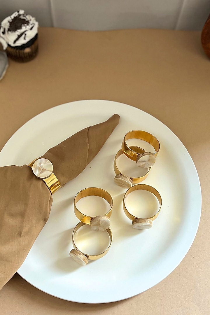 White Mother Of Pearl Round Small Napkin Rings (Set Of 6) by Home Jewels by Cotton Indya