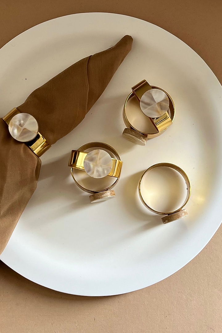 White Mother Of Pearl Round Small Napkin Rings (Set Of 6) by Home Jewels by Cotton Indya at Pernia's Pop Up Shop