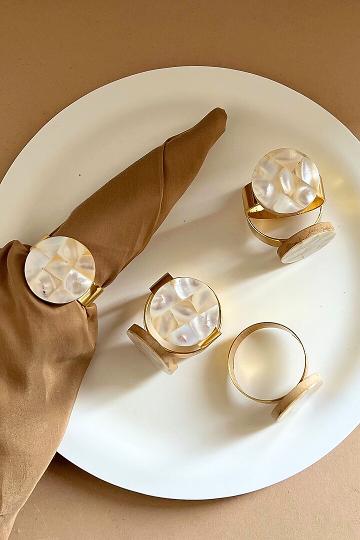 White Mother Of Pearl Round Big Napkin Rings (Set Of 6) by Home Jewels by Cotton Indya at Pernia's Pop Up Shop