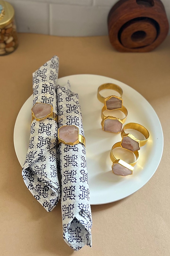 Pink Rose Quartz Napkin Rings (Set Of 6) by Home Jewels by Cotton Indya