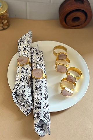Pink Rose Quartz Napkin Rings (Set Of 6) by Home Jewels by Cotton Indya