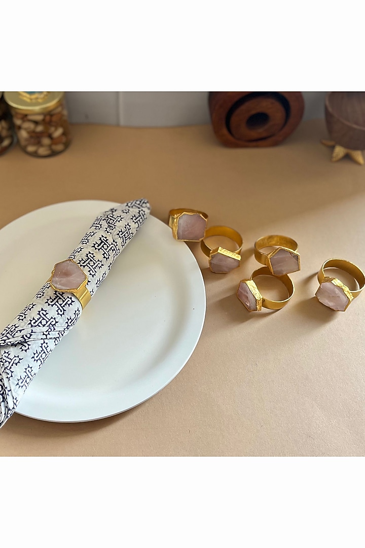 Pink Rose Quartz Napkin Rings (Set Of 6) by Home Jewels by Cotton Indya at Pernia's Pop Up Shop