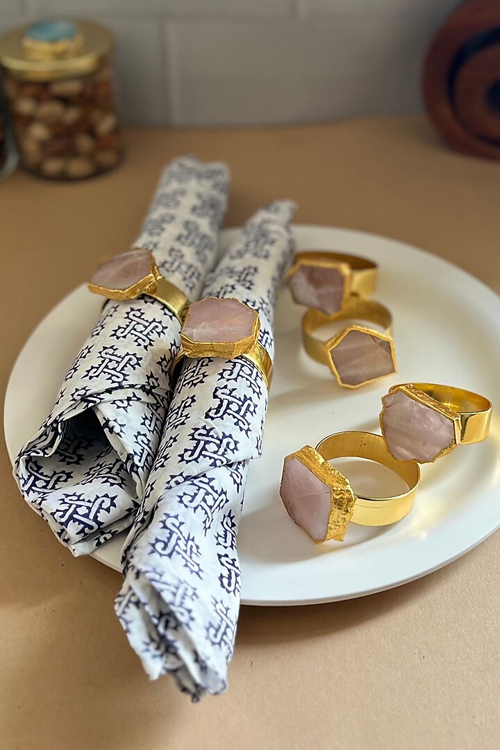 Pink Rose Quartz Napkin Rings (Set Of 6) by Home Jewels by Cotton Indya at Pernia's Pop Up Shop