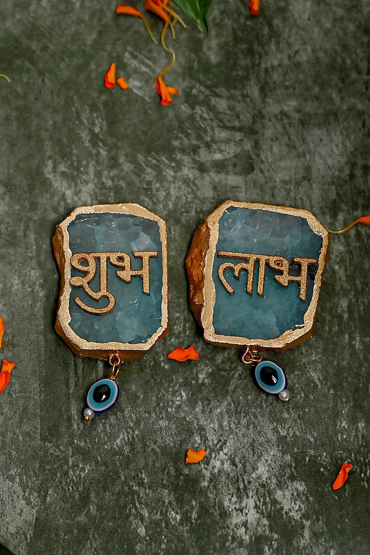 Green Agate Shubh Labh Door Hangings (Set of 2) by Home Jewels by Cotton Indya