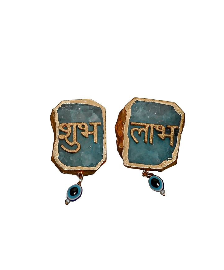 Green Agate Shubh Labh Door Hangings (Set of 2) by Home Jewels by Cotton Indya at Pernia's Pop Up Shop