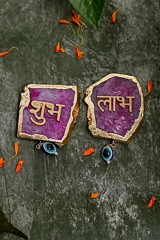 Pink Agate Shubh Labh Door Hangings (Set of 2) by Home Jewels by Cotton Indya