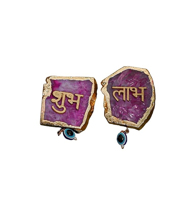 Pink Agate Shubh Labh Door Hangings (Set of 2) by Home Jewels by Cotton Indya at Pernia's Pop Up Shop
