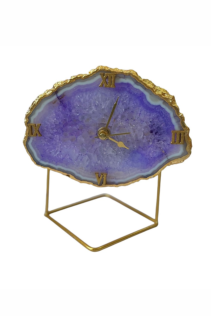 Purple Agate Desk Clock With Metal Stand by Home Jewels by Cotton Indya at Pernia's Pop Up Shop