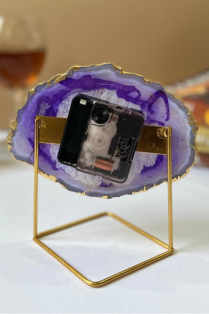 Purple Agate Desk Clock With Metal Stand by Home Jewels by Cotton Indya at Pernia's Pop Up Shop