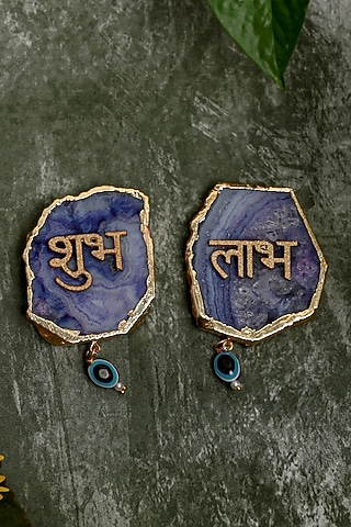 Blue Agate Shubh Labh Door Hangings (Set of 2) by Home Jewels by Cotton Indya