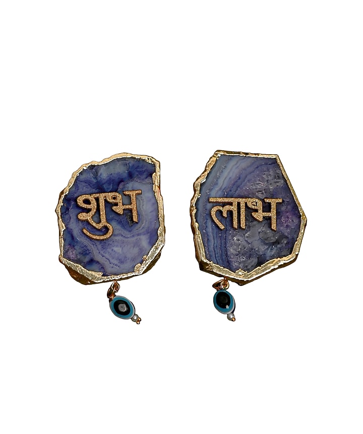 Blue Agate Shubh Labh Door Hangings (Set of 2) by Home Jewels by Cotton Indya at Pernia's Pop Up Shop