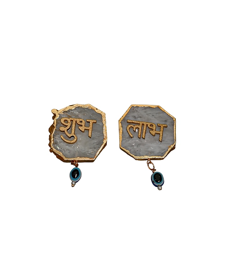 White Agate Shubh Labh Door Hangings (Set of 2) by Home Jewels by Cotton Indya at Pernia's Pop Up Shop