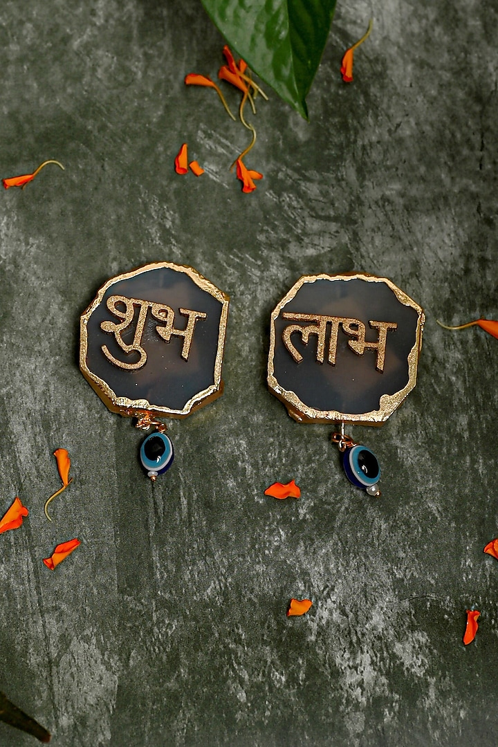 Natural Agate Subh Labh Door Hangings (Set of 2) by Home Jewels by Cotton Indya