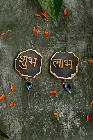 Natural Agate Subh Labh Door Hangings (Set of 2) by Home Jewels by Cotton Indya