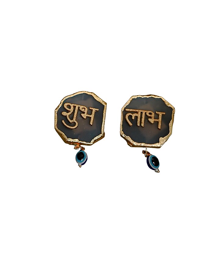 Natural Agate Subh Labh Door Hangings (Set of 2) by Home Jewels by Cotton Indya at Pernia's Pop Up Shop