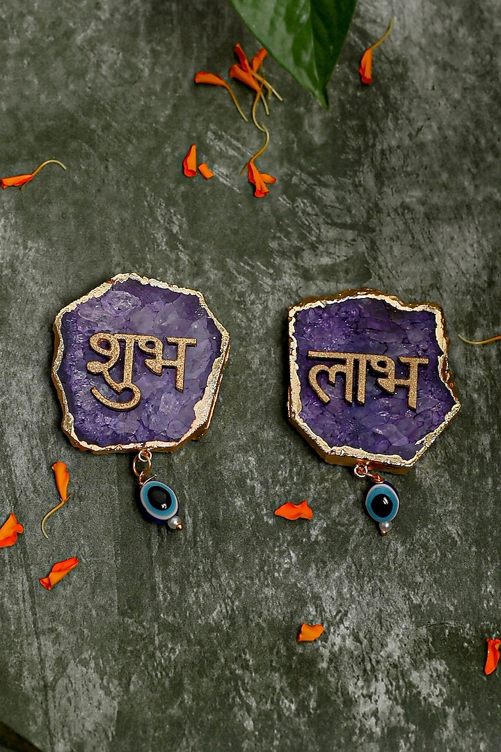 Purple Agate Shubh Labh Door Hangings (Set of 2) by Home Jewels by Cotton Indya