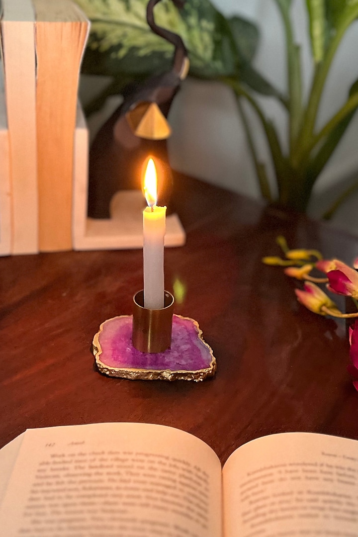 Pink Agate Candle Holder by Home Jewels by Cotton Indya
