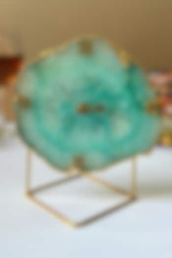 Green Agate Desk Clock With Metal Stand by Home Jewels by Cotton Indya