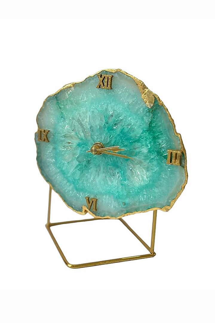 Green Agate Desk Clock With Metal Stand by Home Jewels by Cotton Indya at Pernia's Pop Up Shop