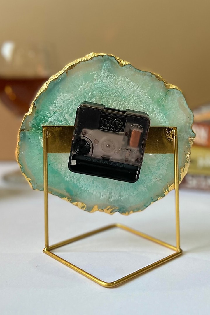Green Agate Desk Clock With Metal Stand by Home Jewels by Cotton Indya at Pernia's Pop Up Shop