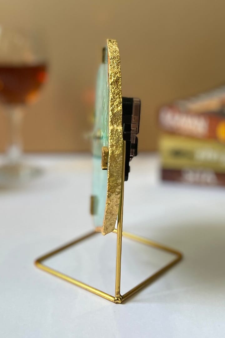 Green Agate Desk Clock With Metal Stand by Home Jewels by Cotton Indya at Pernia's Pop Up Shop