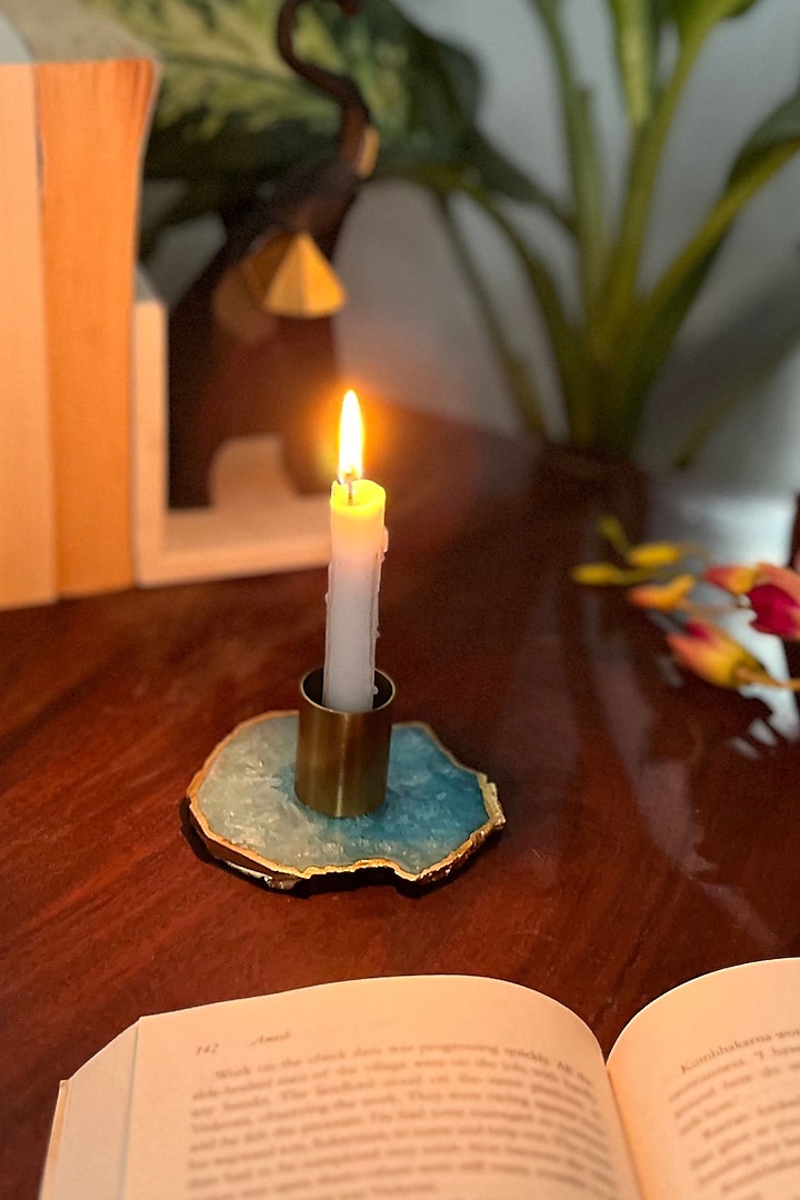 Turquoise Agate Candle Holder by Home Jewels by Cotton Indya