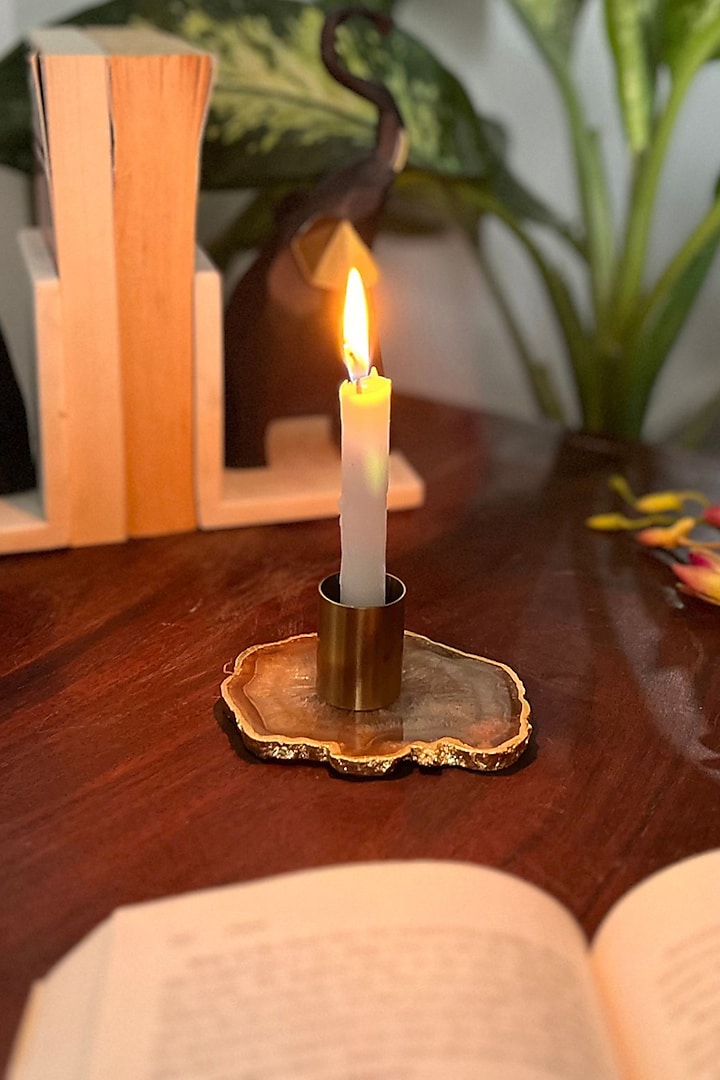 Natural Agate Candle Holder by Home Jewels by Cotton Indya