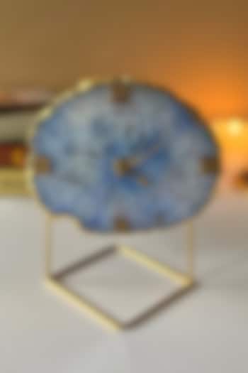Blue Agate Desk Clock With Metal Stand by Home Jewels by Cotton Indya