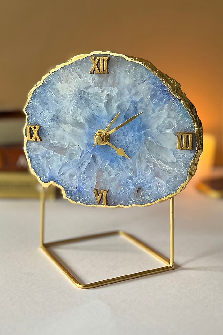 Blue Agate Desk Clock With Metal Stand by Home Jewels by Cotton Indya at Pernia's Pop Up Shop