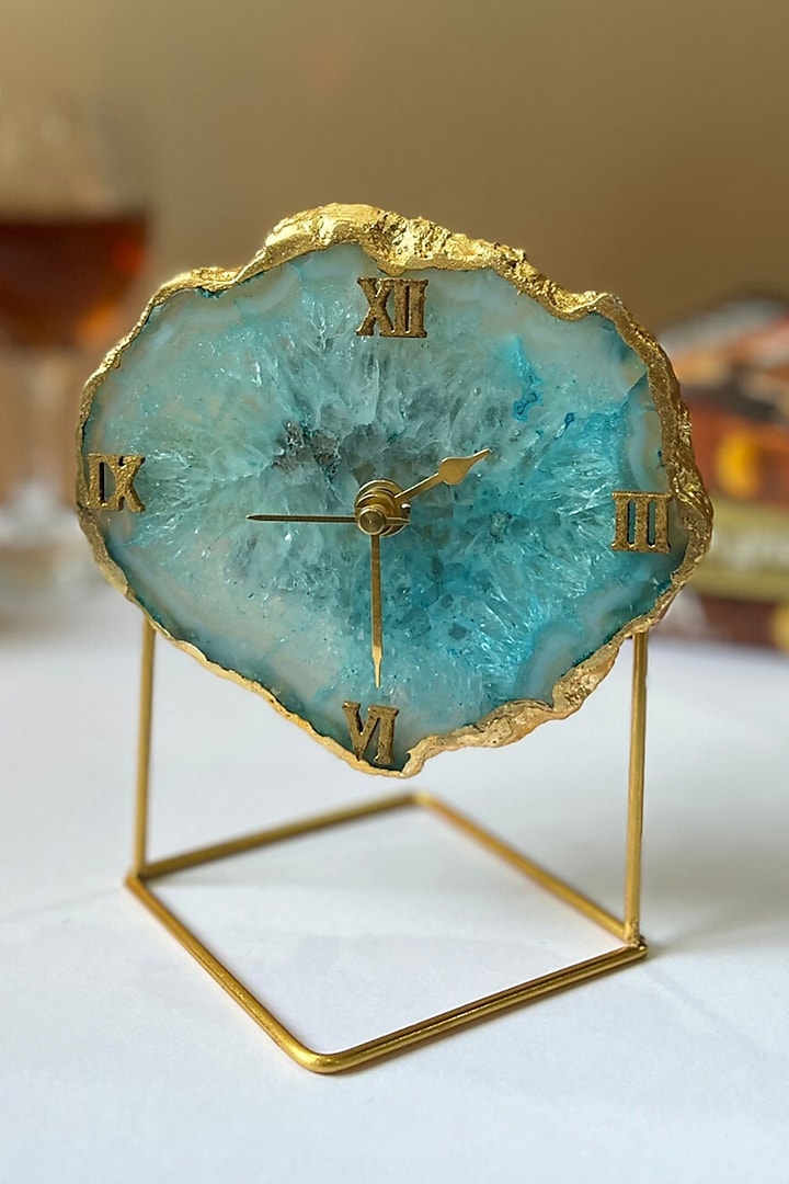 Turquoise Agate Desk Clock With Metal Stand by Home Jewels by Cotton Indya at Pernia's Pop Up Shop