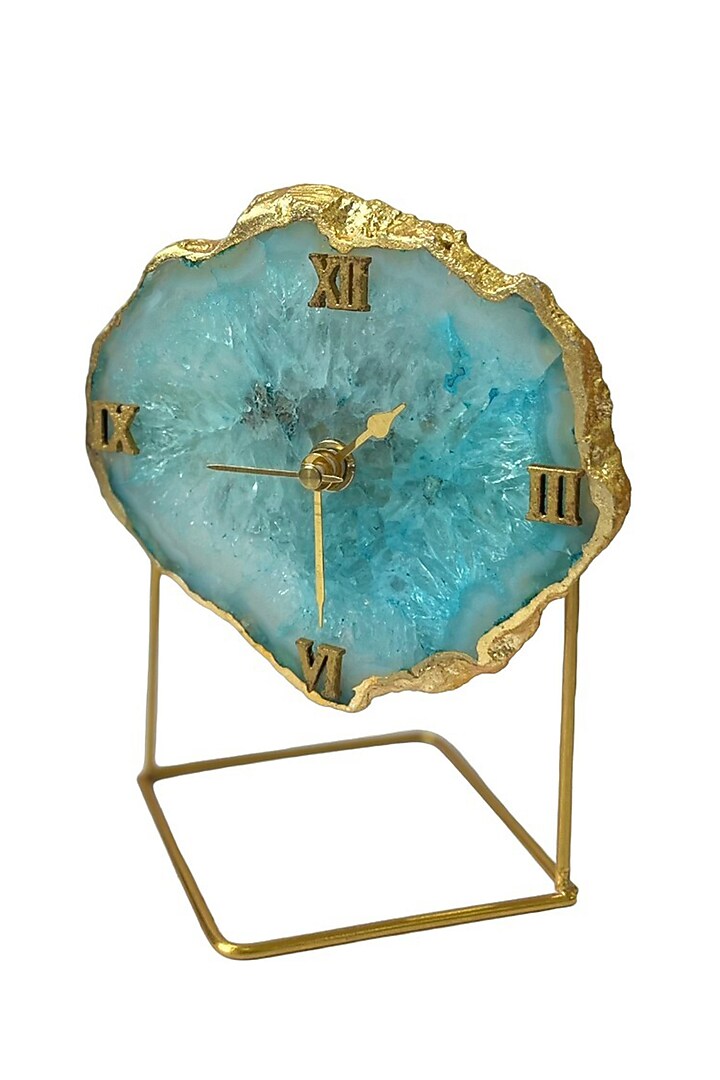 Turquoise Agate Desk Clock With Metal Stand by Home Jewels by Cotton Indya at Pernia's Pop Up Shop