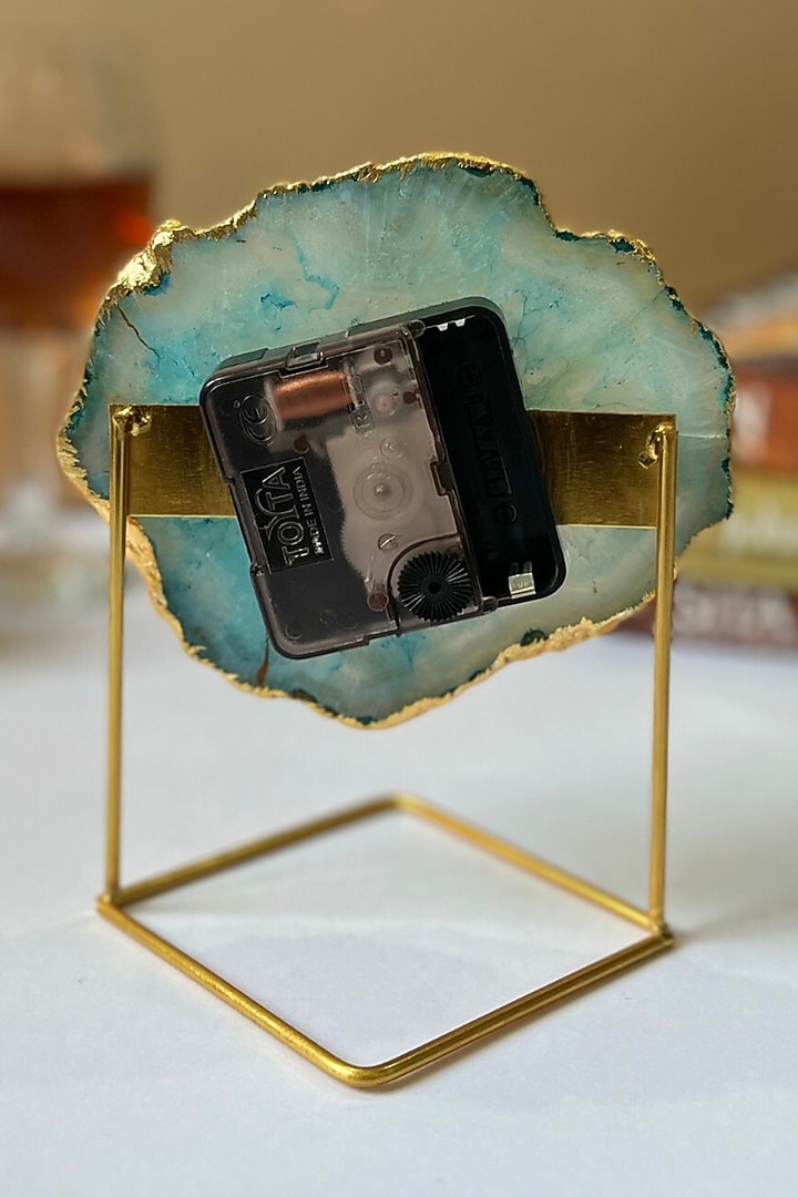 Turquoise Agate Desk Clock With Metal Stand by Home Jewels by Cotton Indya at Pernia's Pop Up Shop