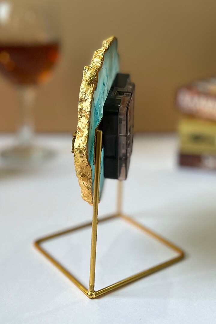 Turquoise Agate Desk Clock With Metal Stand by Home Jewels by Cotton Indya at Pernia's Pop Up Shop
