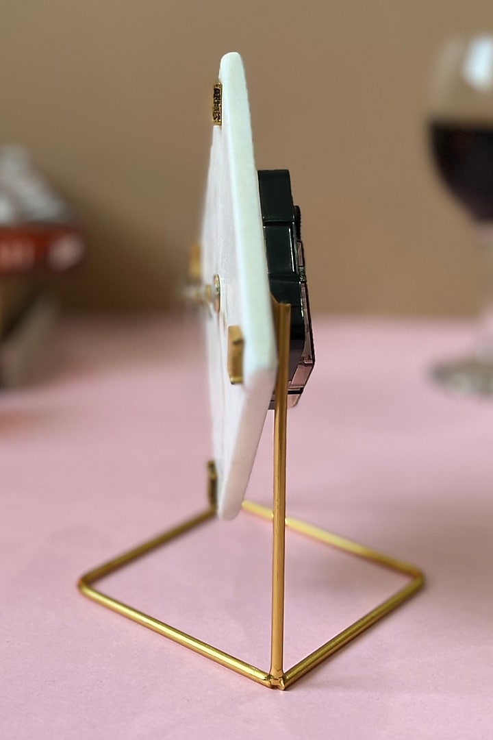 White Marble Diamond Shaped Desk Clock With Metal Stand by Home Jewels by Cotton Indya at Pernia's Pop Up Shop