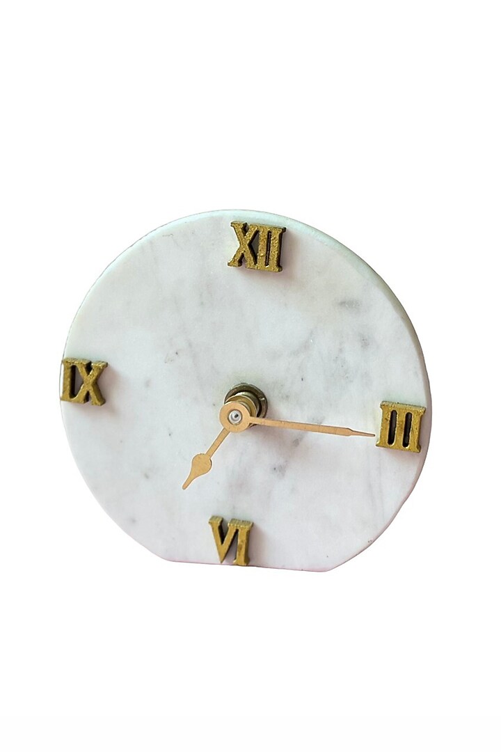 White Marble & Metal Round Desk Clock by Home Jewels by Cotton Indya at Pernia's Pop Up Shop