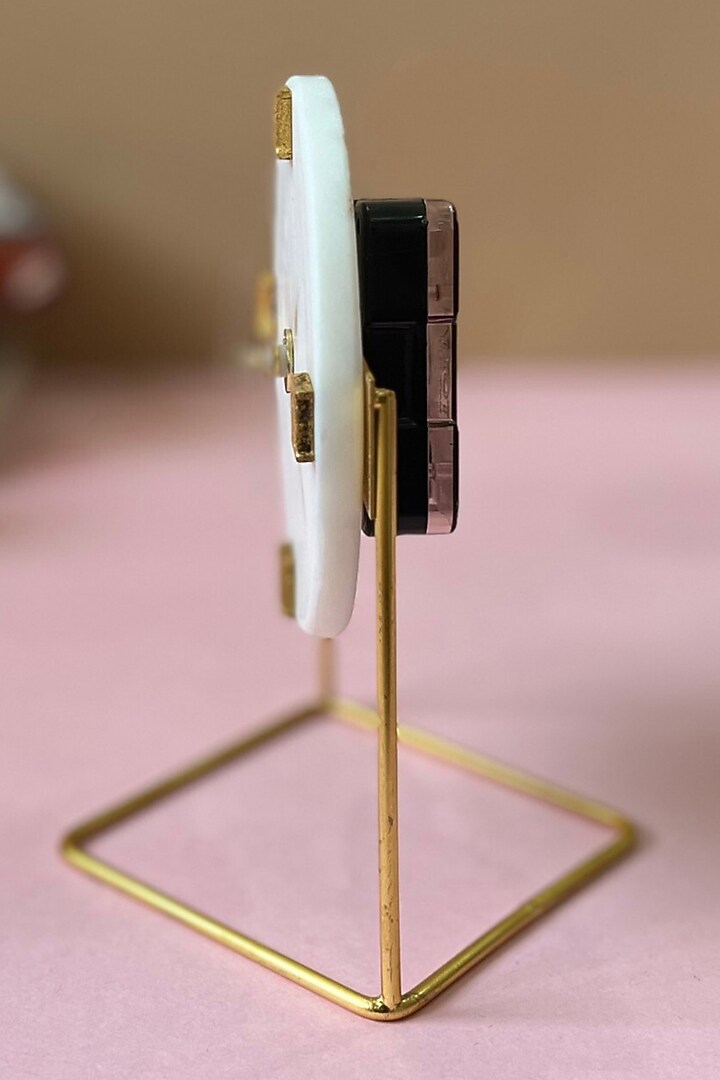 White Marble Desk Round Clock With Metal Stand by Home Jewels by Cotton Indya at Pernia's Pop Up Shop