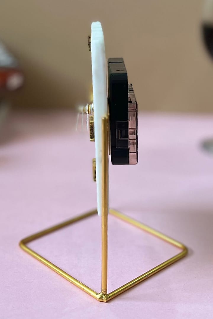 White Marble Square Desk Clock With Metal Stand by Home Jewels by Cotton Indya at Pernia's Pop Up Shop