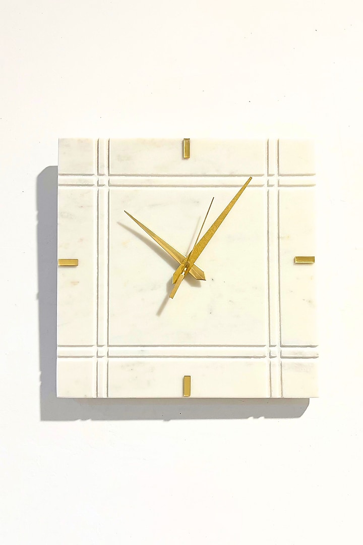 White Marble Square Wall Clock by Home Jewels by Cotton Indya
