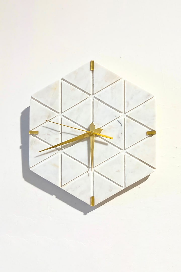 White Marble Hexagonal Wall Clock by Home Jewels by Cotton Indya