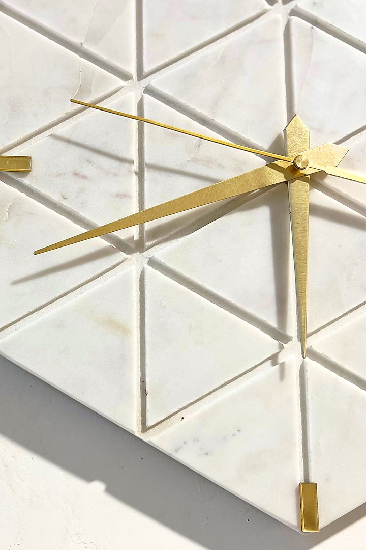 White Marble Hexagonal Wall Clock by Home Jewels by Cotton Indya at Pernia's Pop Up Shop