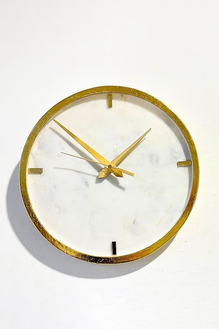 White Marble Wall Clock by Home Jewels by Cotton Indya