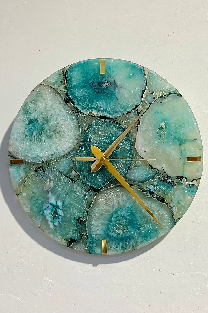 Green Agate Round Wall Clock by Home Jewels by Cotton Indya