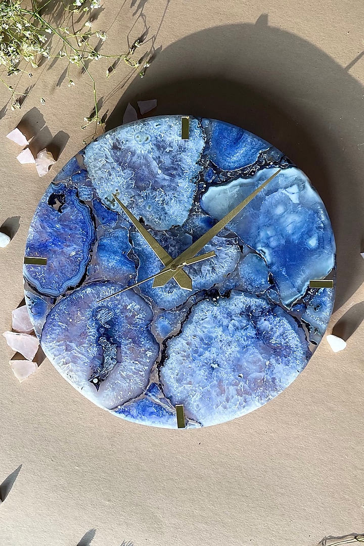 Blue Agate Round Wall Clock by Home Jewels by Cotton Indya