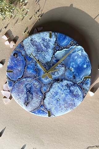 Blue Agate Round Wall Clock by Home Jewels by Cotton Indya