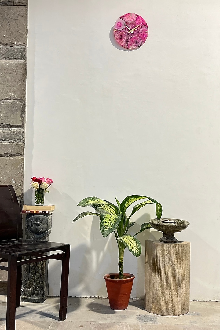 Pink Agate Round Wall Clock by Home Jewels by Cotton Indya at Pernia's Pop Up Shop