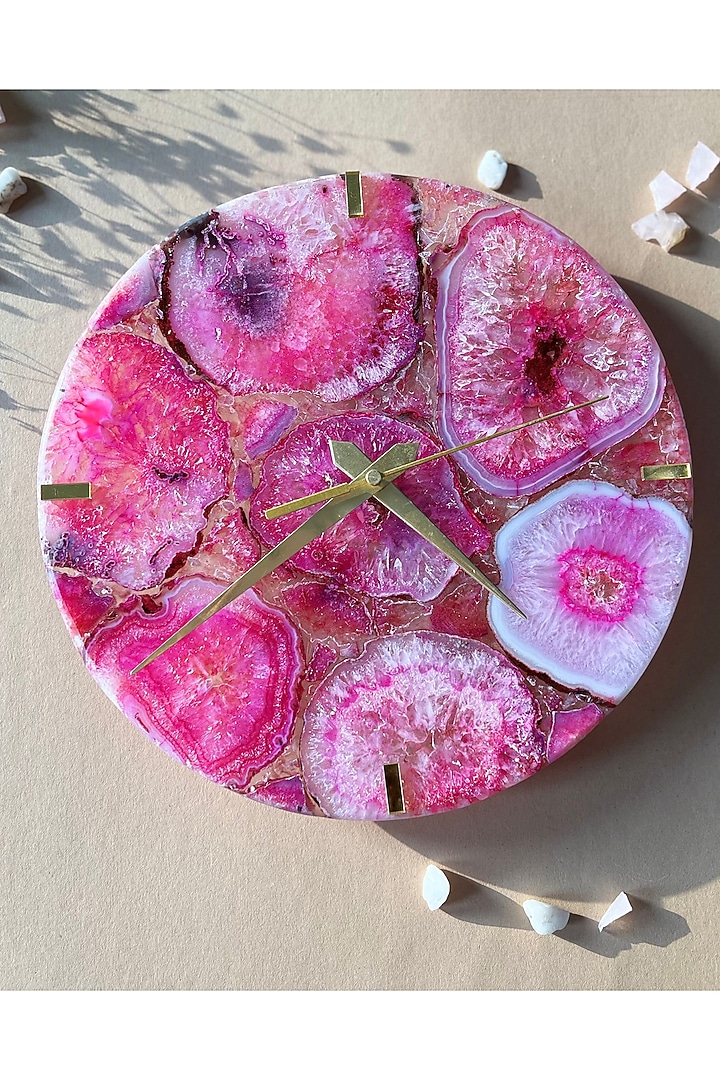 Pink Agate Round Wall Clock by Home Jewels by Cotton Indya at Pernia's Pop Up Shop
