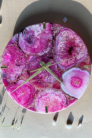Pink Agate Round Wall Clock by Home Jewels by Cotton Indya
